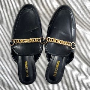 Black and Gold Loafer Slides